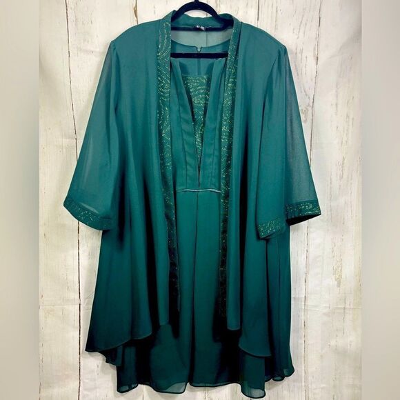 Me Boss Green Dress and Matching Cardigan Embellished Trim Formal Church - Picture 1 of 13
